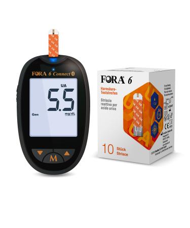 FORA uric acid meter with 10 test strips including 10 lancing devices in a bundle