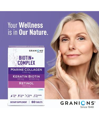 Biotin Collagen Keratin Supplement Hair Growth Tablets Biotin 10000mcg Marine Collagen Peptides Keratin Retinol Zinc Vitamin B6 - Hair Skin and Nails Complex for Women and Men - 60 Tablets Biotin Complex 60 Count (P  - Buy Online on GoSupps.com