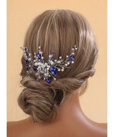 Sither Blue Crystal Hair Clip for Women Bridal Wedding Pearls Hair Comb for Women Headpiece Hair Accessories for Bride Party Prom Gift - Buy Online on GoSupps.com