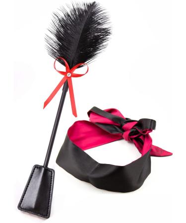 Feather Tickler Blindfold Set - Faux Leather & Lace Eye Mask with Silk Sleep Mask - Buy Online on GoSupps.com