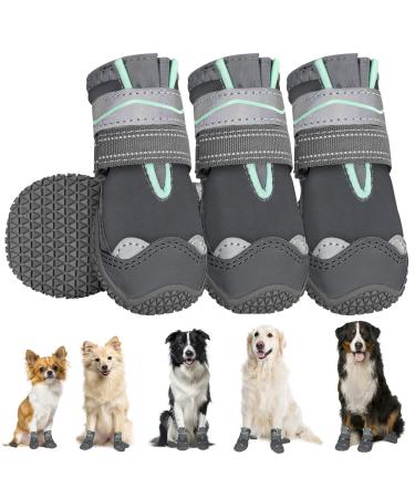 Slowton dog shoes Paw protection 4 pieces of waterproof dog shoes outdoor with non-slip sole reflective Velcro fastener dog boots for small medium-sized dogs winter (gray size 4) size 4: width 5.5 cm g.