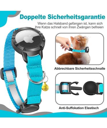 Airtag Cat Neck Band - Waterproof Reflective Collar for Cats & Small Dogs | Safety Lock Element | XS (18-23cm) - Blue - Buy Online on GoSupps.com