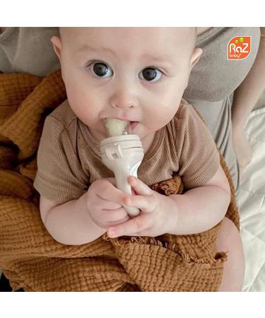 RaZbaby Baby Solids/Frozen Fruit Feeder Pacifier 2-Pack | BPA-Free Silicone Teether Toy for Infants 6M+ | Safe Introduction to Solids & Teething Relief | Dishwasher Safe | Orange/Blue + Green/Blue - Buy Online on GoSupps.com