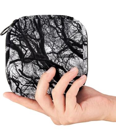 Black & White Branch Tree Women's Portable Period Bag | Napkin Storage Menstrual Cup Pocket & Breastfeeding Pillow Holder for Teens & Girls - Buy Online on GoSupps.com