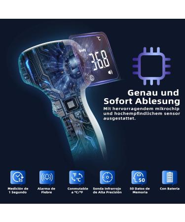 Buy Contactless Infrared Thermometer for Baby Adult & Children - Precise Fever Readings Alarm & 50 Memory Function - Digital LCD Display - White & Purple - Buy Online on GoSupps.com