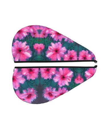 Pink Floral Coral Velvet Dry Hair Cap - Ideal for Home Travel & Pool Parties | Quick Drying & Soft - Buy Online on GoSupps.com