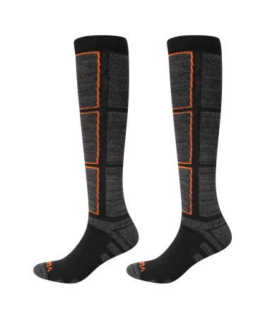 YUEDGE Ski Socks Moisture Wicking Cushioned Cotton Knee High Long Sports Socks for Males Size 6-12 2 Pairs/Pack 6-9 Black