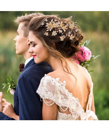 10 Piece Gold Leaf Hair Jewelry Set for Weddings | Bride & Bridesmaid Accessories | Retro Hair Pins & U-Shaped Clips - Buy Online on GoSupps.com