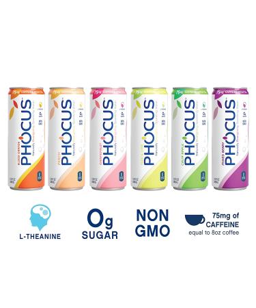 Phocus Caffeinated Sparkling Water Variety Pack - Clean Energy Drink with Caffeine and L-Theanine - 0 Sugar, Calories, or Carbs - Non GMO, Whole 30, Keto, Vegan, Kosher - 11.5 Fl Oz (12 Pack) - Buy Online on GoSupps.com