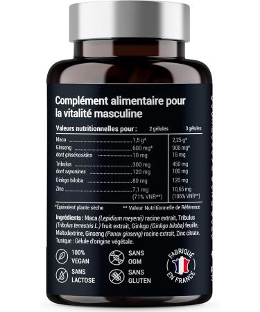 MEN S FORMULA | Strength Power Endurance | Plant Complex: Maca Tribulus Terrestris Ginseng Ginkgo Biloba Zinc | 60 Capsules | Made in France | Food Supplement - Buy Online on GoSupps.com