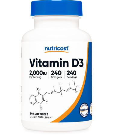 Nutricost Vitamin D3 2000 iu Softgels 240 Softgels - Non-GMO & Gluten Free - Buy Online on GoSupps.com