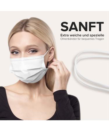 50-Piece Disposable Face Masks Made in Germany | CE Certified | Triple Layer Filtration | Elastic Earloops | Breathable Mouth Cover - White - Buy Online on GoSupps.com
