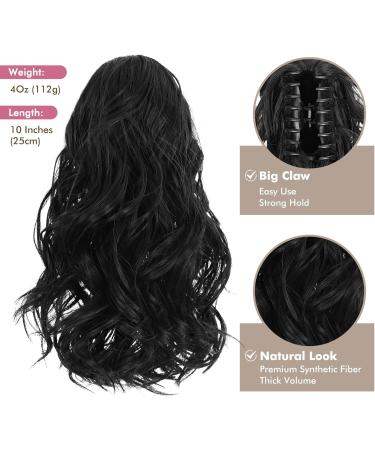 REECHO Short Curly Ponytail Extension | 10 Inch Claw Clip Synthetic Hairpiece in Natural Wavy Style for Women - Black - Buy Online on GoSupps.com