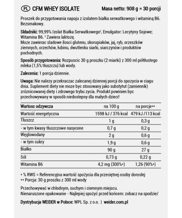 Weider CFM Whey Protein Isolate - 90% Protein Tasteless Lactose-Free 908g | High-Quality Isolate for Smoothies & Shakes - Buy Online on GoSupps.com