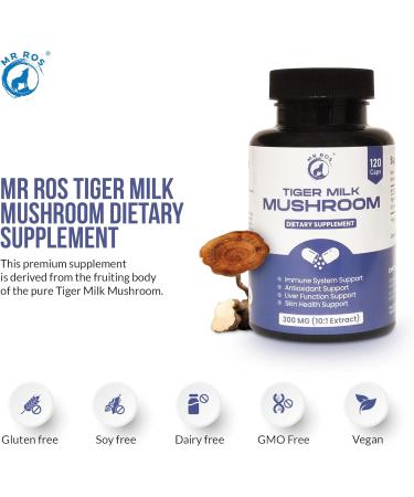 Tiger Milk Mushroom Supplement 10:1 Extract 600mg per Serving (2 Capsules) Immune Lung & Gut Support Vegan Non-GMO Gluten-Free Respiratory Wellness Energy & Focus Lab-Tested 120 Count - Buy Online on GoSupps.com