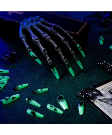 144 Pieces Halloween Glow in The Dark Press on Nails - Luminous Coffin Nails with Glue | Spider Web Design for Women & Girls - Perfect for Halloween Party Decor - Buy Online on GoSupps.com