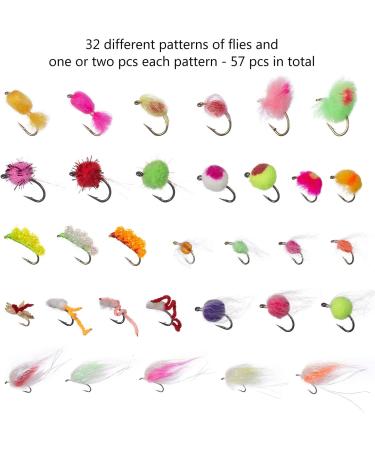 BASSDASH 57pcs Steelhead Salmon Trout Fishing Flies Kit with Fly Box - Barbed Barbless Hooks for Dry Wet Nymphs Streamers Eggs Lures - Buy Online on GoSupps.com