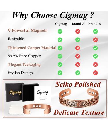 Cigmag 9X Mens Copper Bracelet with Ultra Strength Magnet - Adjustable Brazaletes Cuff Bangles for Men - Gift Box Included - Father's Day Gift (Copper Tree of Life Raven) - Buy Online on GoSupps.com