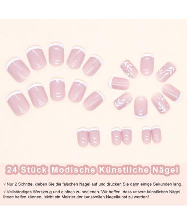 Buy Oval Short French Press-On Nails | Mrcuvaryas Soft Gel Nail Tips - Full Cover White Leaves Design for Stunning Manicures - Buy Online on GoSupps.com