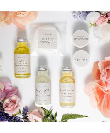 Travel Skincare Gift Set - Cleansing Oil Blue Lavender Cleanser Sage & Gold Toner Day Cream Eye Balm & Organic Cotton Applicators - Perfect for International Shipping - Buy Online on GoSupps.com