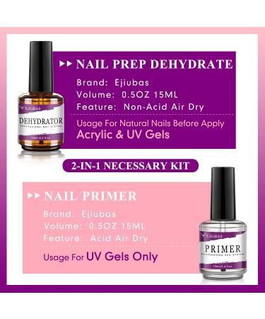 Ejiubas Nail Primer 15ML - Professional Natural Nail Prep Dehydrator for Long-Lasting Acrylic Nails - Buy Online on GoSupps.com