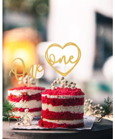 Cake Topper for 1st Birthday - Glitter Golden Wedding First Anniversary Cake Decorating Supplies Baby Photo Booth Props Cake Toppe Gold-01 - Buy Online on GoSupps.com