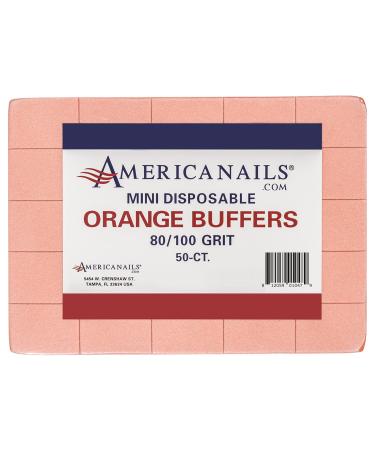 Americanails Mini Orange Buffers - (80/100 Grit) Professional Salon Quality Buffing Blocks for Nails, Buff Nails Prior to Application of Polish, Gel Polish, Gel, Acrylic, Double-Sided, 50 Count Orange (80/100 Grit)