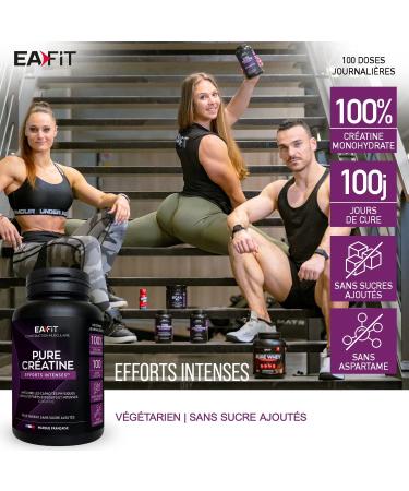 EAFIT - Pure Creatine - Improves Physical Abilities - 3g Creatine Monohydrate by Shaker - Intense Efforts Muscle Gain - Anti-Doping Sugar & Aspartame Free - 300g Powder - Buy Online on GoSupps.com