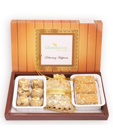 Ghasitaram Gifts Lohri Gifts Lohri Sweets - Til Laddoo (Bhuga) Revadi and Gachak Hamper