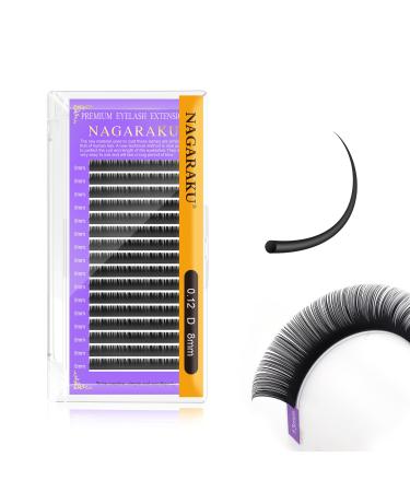 NAGARAKU Individual Eyelashes Individual Eyelash Extension Permanent Volume Eyelashes Eyelash Extensions Soft Natural Matt Black Single Size (Thickness 0.12 D Curl 8mm) 1 piece (1 pack) 0.12 D