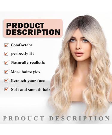 WOKESTAR Long Champagne Blonde Synthetic Hair Wig with Curtain Fringe - Women's Highlighted Wig - Buy Online on GoSupps.com