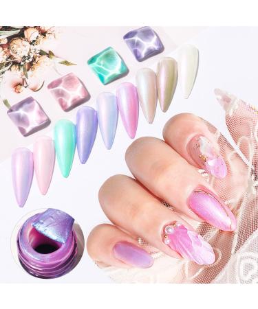 9 Pcs White Mermaid Polarized Glitter Gel Nail Polish Set - Holographic Shell Nail Polish Kit for Manicure Gifts - Buy Online on GoSupps.com