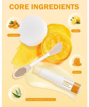 3Pcs Turmeric Lemon Lip Scrub and Turmeric Lip Balm Hydrating & Nourishing Lip Care kit Exfoliating Lip Scrub with Aloe Vera For Dark Lips Long-Lasting Natural Balm Moisturizer for Dry Cracked Lips Set A - Buy Online on GoSupps.com