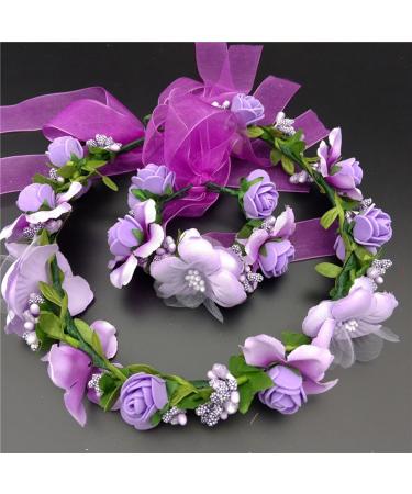Crown Headbands & Flower Wreath Garlands | purple Hair Wreath & Bracelet for Wedding & Festival | International Shipping - Buy Online on GoSupps.com