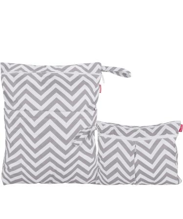 Damero 2pcs Travel Wet and Dry Bag, Reusable Wet Bags Organizer with Two Zippered Pocket for Cloth Diaper, Pumping Parts, Swimsuit and Gym, Gray Chevron - Buy Online on GoSupps.com