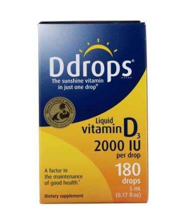 Ddrops Adults 2000IU 180 Drops - Liquid Vitamin D3 Supplement Supporting Strong Bones & Immune System