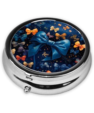 Blue Bow Portable Metal Pill Box - Round Mini 3-Compartment Design for Small Pills - Perfect for Travel - Black - Buy Online on GoSupps.com
