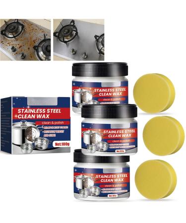 Stainless Steel Clean Wax Magical Nano-Technology Stainless Steel Cleaning Paste Stainless Steel Cleaner and Metal Polish Powerful Cookware Cleaning Paste (3pcs)