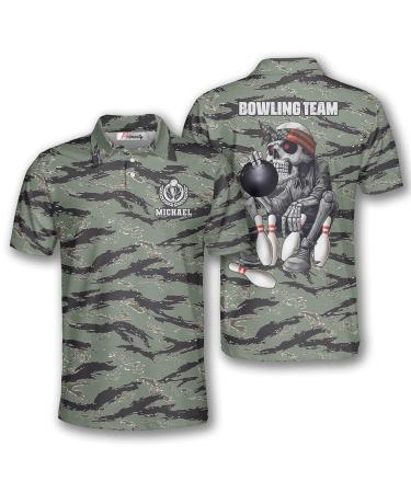 PRIMESTY Custom Bowling Shirts for Men, Personalized Bowling Jerseys with Name and Team Name, Custom Bowling Polo Shirts Skeleton