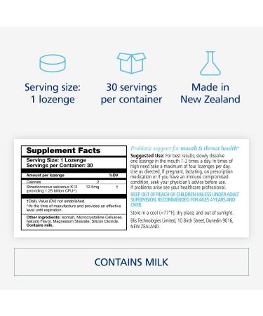 BLIS Probiotics Kids Throat Health - Sugar-Free Lozenges K12 Formula 1.25 Billion CFU 30-Day Supply | Boost Throat Immunity & Oral Health - Buy Online on GoSupps.com