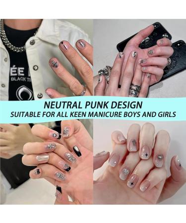 Ruzister 75-Piece 3D Nail Charts - Gothic Retro-Punk Metal Nail Art Charms - Silver Cross & Heart Decorations for Manicure - Buy Online on GoSupps.com