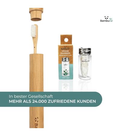 Bambuna Bamboo Toothbrush Set - 4-Part with Travel Case & Mint Tooth Silk | Medium-Soft Bristles | Vegan Dental Floss | Eco-Friendly & Made in Germany - Buy Online on GoSupps.com