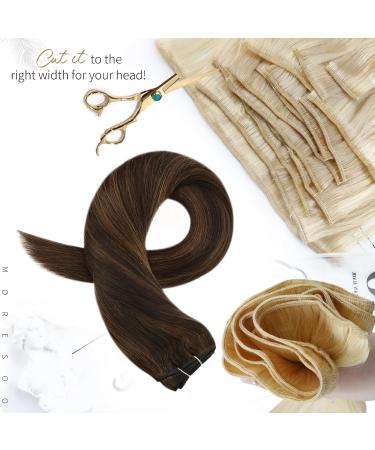Moresoo 20 inch Brown Human Hair Extensions Weft Double Weft Real Hair Sew in Extensions 100g - Darkest Brown Highlighted with Chestnut Brown - Pack of 1 - Buy Online on GoSupps.com