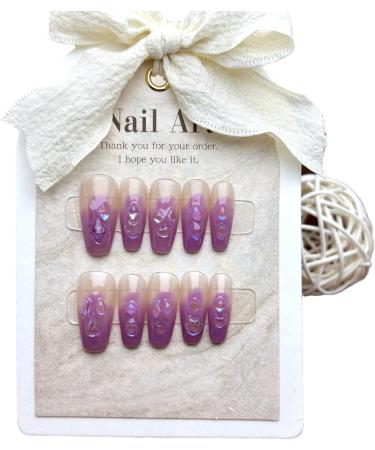 Handmade Wearing Armor with Phantom Purple Gradient Full Diamond Long Ice Transparent Whitening Detachable False Nails(M) - Buy Online on GoSupps.com