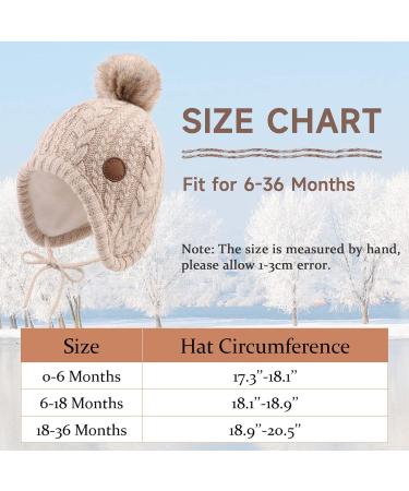 XIAOHAWANG Winter Baby Hat with Velvet Lining and Pompom | Toddler Kids Beanie Earflap for Girls and Boys | Warm Baby Hat 18-36 Months | Beige - Buy Online on GoSupps.com
