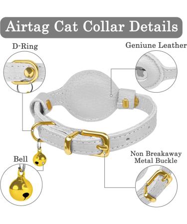 Oopsdoggy Leather AirTag Cat Collar with Bells - Durable GPS Pet Neckband for Cats & Small Dogs (White) - Buy Online on GoSupps.com