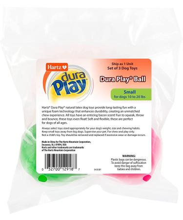 Hartz Dura Play Bacon Scented Squeak Ball Dog Toy - Small (3 Pack) - Buy Online on GoSupps.com