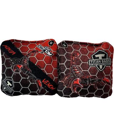 Titan Bags - Venom - ACL PRO Approved Toss Bags, Bean Bags- Regulation Cornhole Bags- Cornhole Toss Bags- Venom Cornhole Set- Honeycomb, Death Red, Set of 4 Death Red Honeycomb