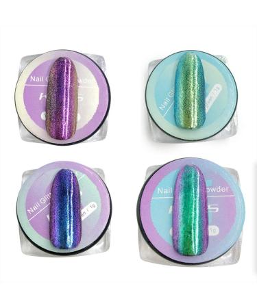 4 pieces set of mirror powder for gel nails glitter powder HOLOGY CHAMELEON chrome metallic reflective dust nail decoration accessories manicure design tool