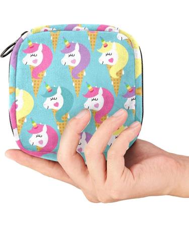 Stylish Menstrual Pad Bag with Zipper - Unicorns & Ice Cream - Tampons Pouch for Women & Girls - Buy Online on GoSupps.com